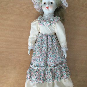 18" vintage 1970s girl doll porcelain head hand feet painted face blond hair eb